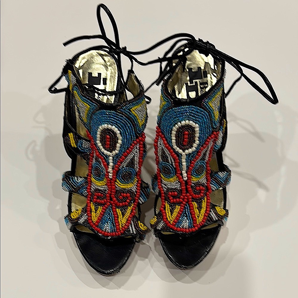 ⚡️Used⚡️RARE FIND 4” High Heels,Hand Beaded,Colourful,Unique Party Heels,Bold